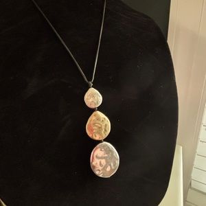 Large bead multi lengths necklace on black leather